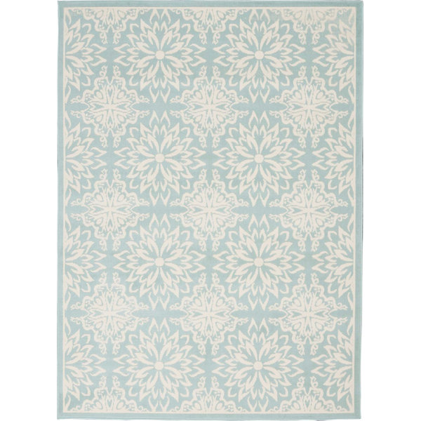 Charlton Home® Yurig Power Loom Performance Ivory/Seafoam Green Rug